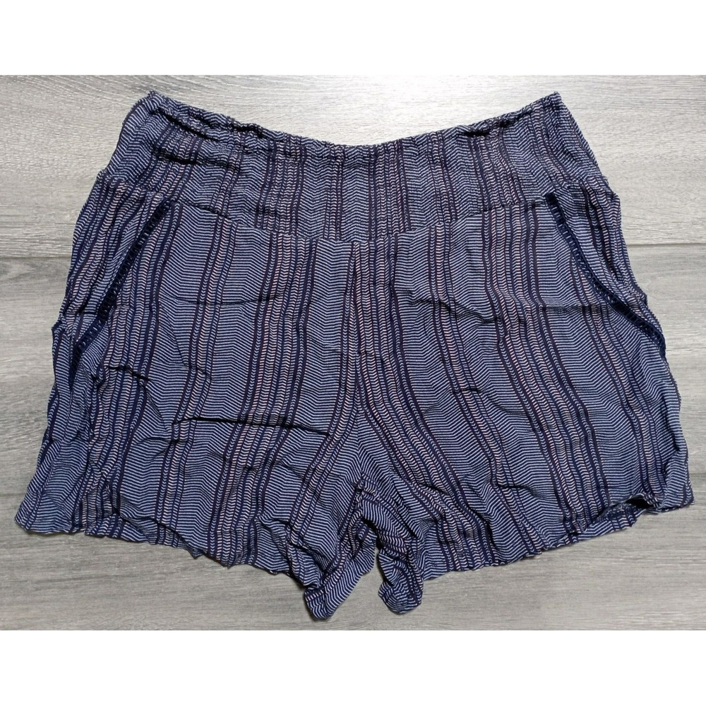 Three Dots Shorts Adult Medium Blue Striped Pull-On Summer Rayon Womens